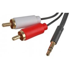 Slim 3.5 mm Stereo Jack to Stereo Red & White RCA / Phono Plugs Adaptor Lead - 2 m